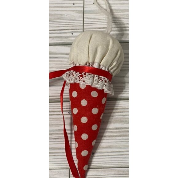 Handcrafted Polka Dot Fabric Ice Cream Cone Lace & Ribbon Embellishments 6" - Picture 3 of 4